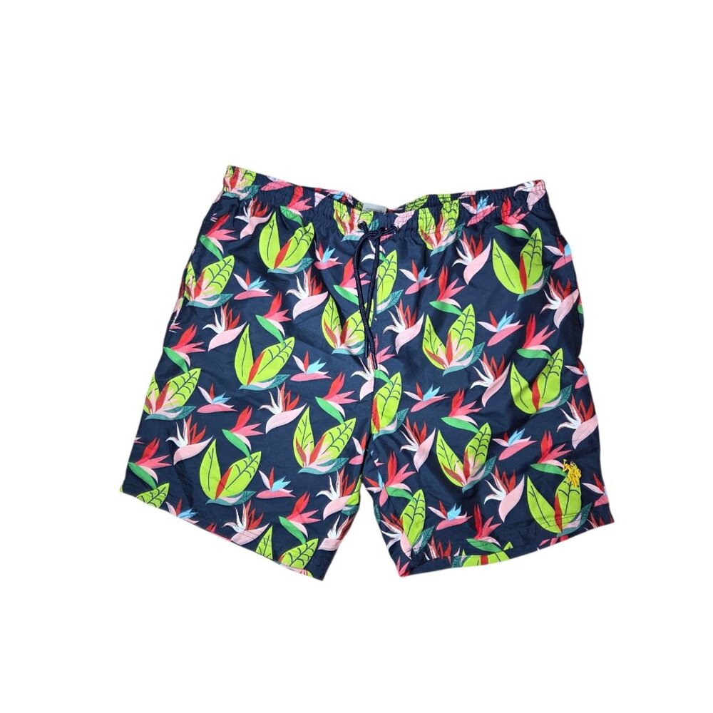 US Polo Assn Men's Hawaiian Swimming Trunks Floral Blue Green Lined XL